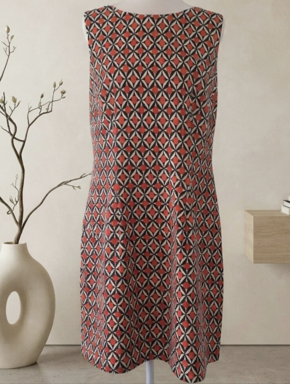AGB Sleeveless Sheath Dress Orange, Black & White Geometric Print S 14 NWOT